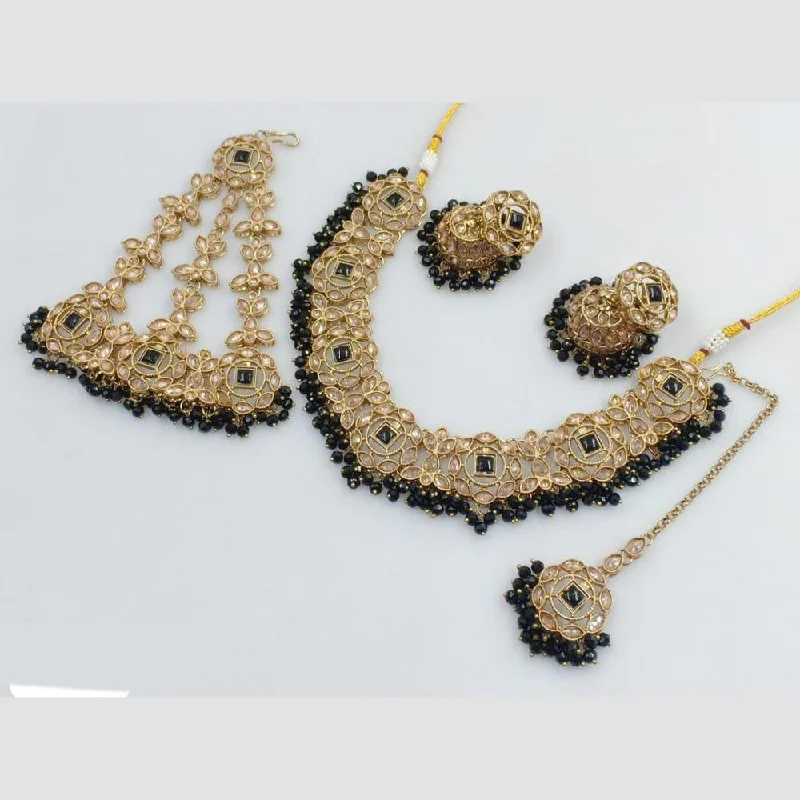 Women’s statement necklaces-Rani Sati Jewels Gold Plated Crystal Stone And Pearl Necklace Set