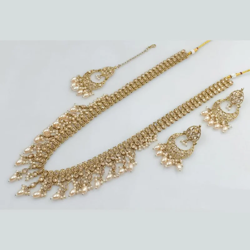 Women’s personalized diamond necklaces-Rani Sati Jewels Gold Plated Kundan Stone And Pearls Long Necklace Set