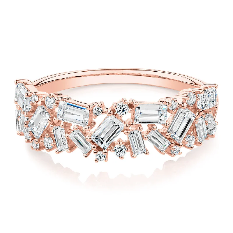 Women’s large rings-Dress ring with 1.03 carats* of diamond simulants in 10 carat rose gold