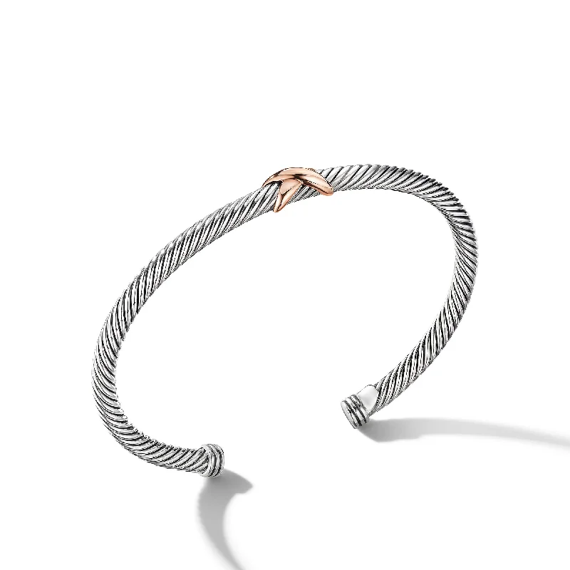 Women’s chic charm bracelet-X Classic Cable Station Bracelet in Sterling Silver with 18K Rose Gold\, 4mm