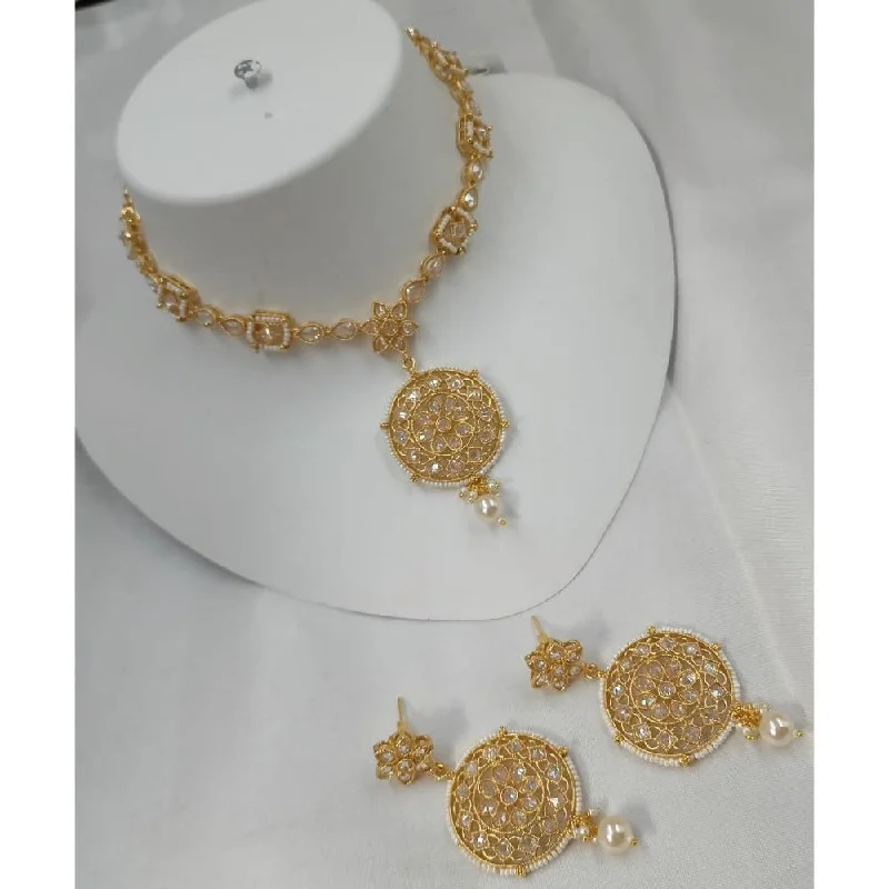 Women’s trendy layered necklaces-Akruti Collection Gold Plated Reverse AD Necklace Set