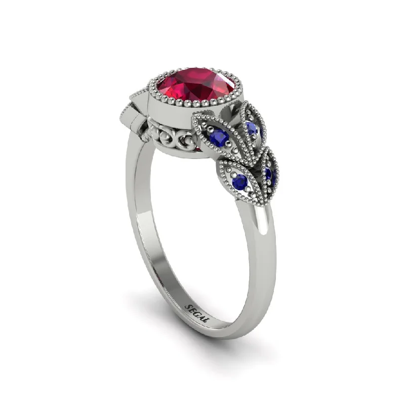 Women’s chic diamond engagement ring-Art Deco Ruby Leaves Engagement Rings - Thalia No. 72