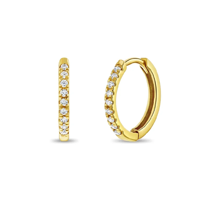 Women’s playful earrings-14k Gold & Pave "Diamond" Girls Hoop Earrings