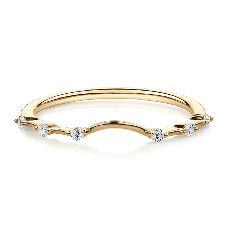 Women’s geometric rings-Wedding or eternity band with diamond simulants in 14 carat yellow gold