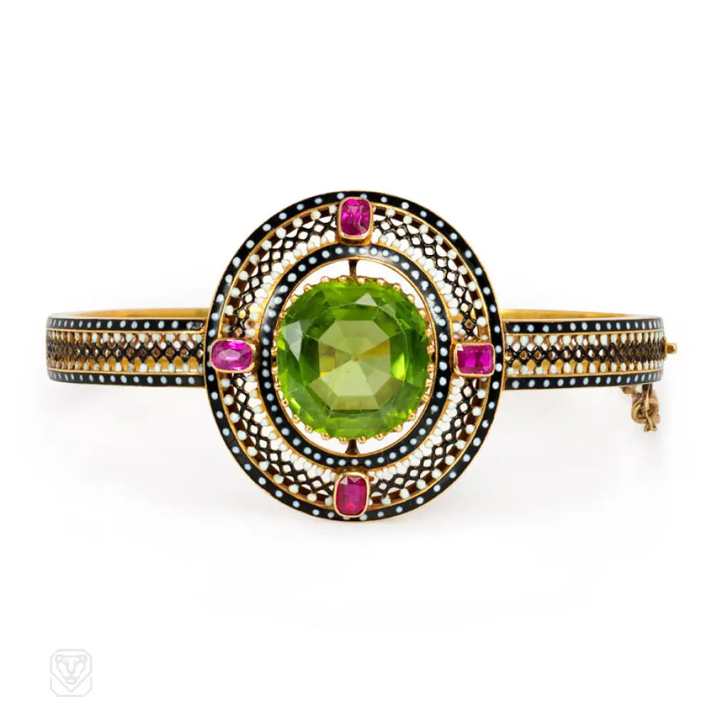 Women’s double-layer bracelet-Phillips, London antique gold, enamel, and gemset bracelet