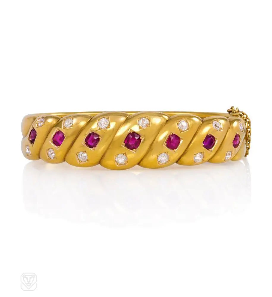 Women’s stacked bangles-Antique ruby and diamond bracelet