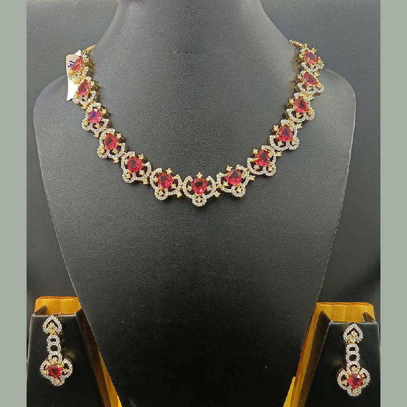 Women’s simple gold necklaces-Jain Jewellers Gold Plated AD Necklace Set