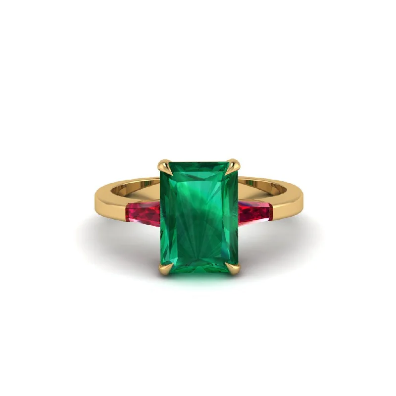 Women’s chic diamond engagement ring-Three Stone Radiant Cut Emerald Engagement Ring - Hillary No. 49