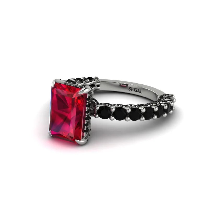 Women’s exquisite engagement ring-Vintage Radiant Cut Ruby Engagement Ring - Renee No. 42