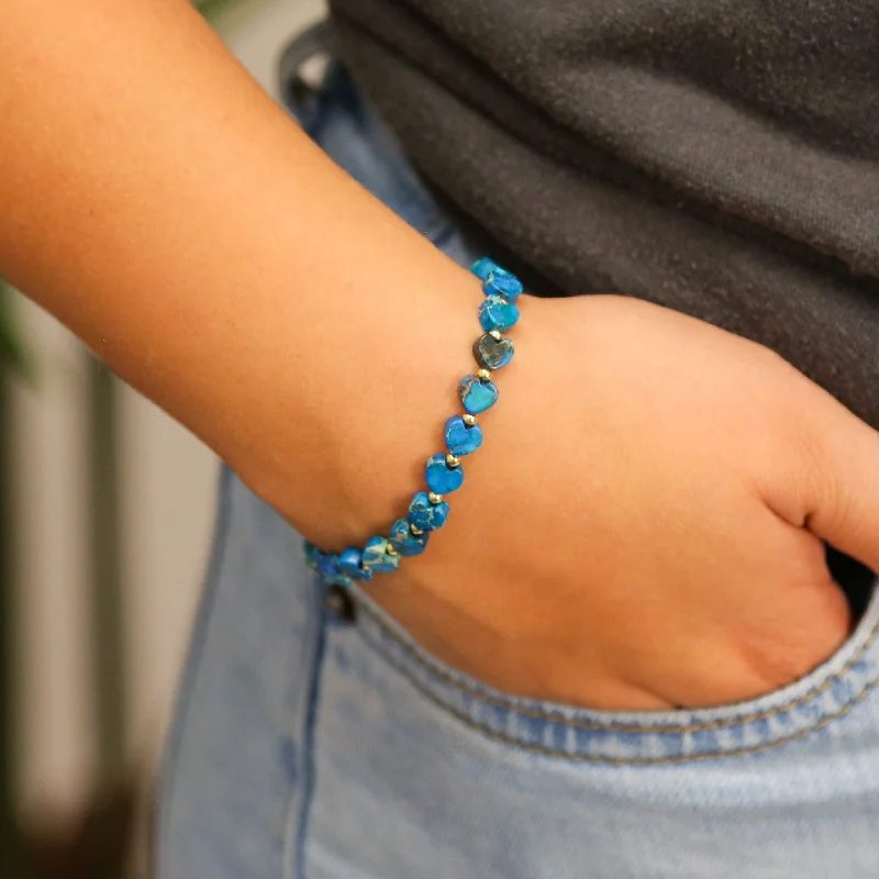 Women’s engraved bangle-Stoned Heart Blue - Stone Heart Accent Bracelet