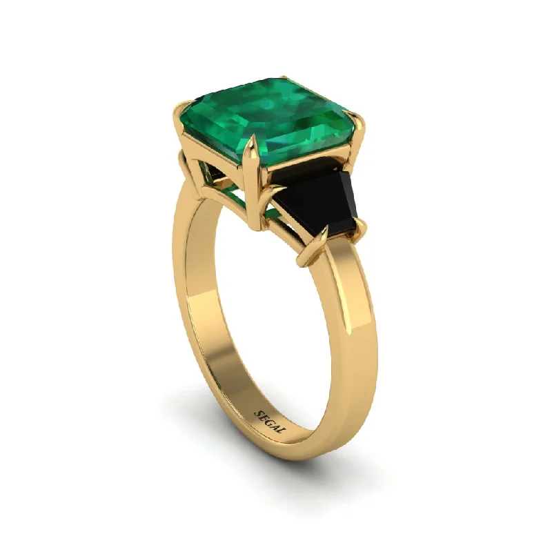 Women’s matching engagement ring and band-Three Stone Emerald Engagement Ring - Bethany No. 34