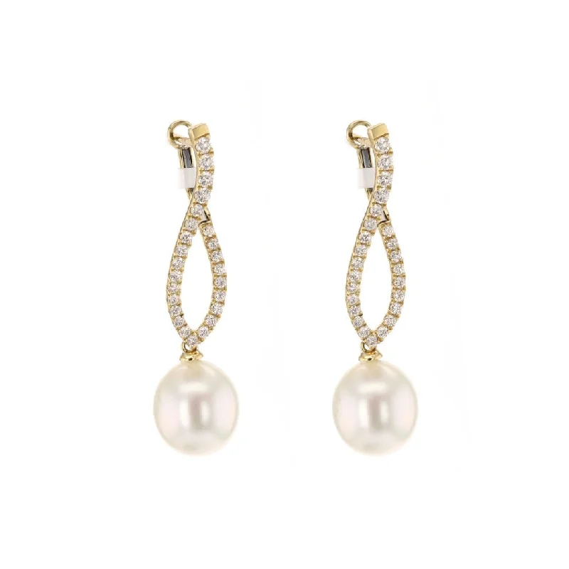 Women’s silver drop earrings-Pearl & Diamond Drop Earrings