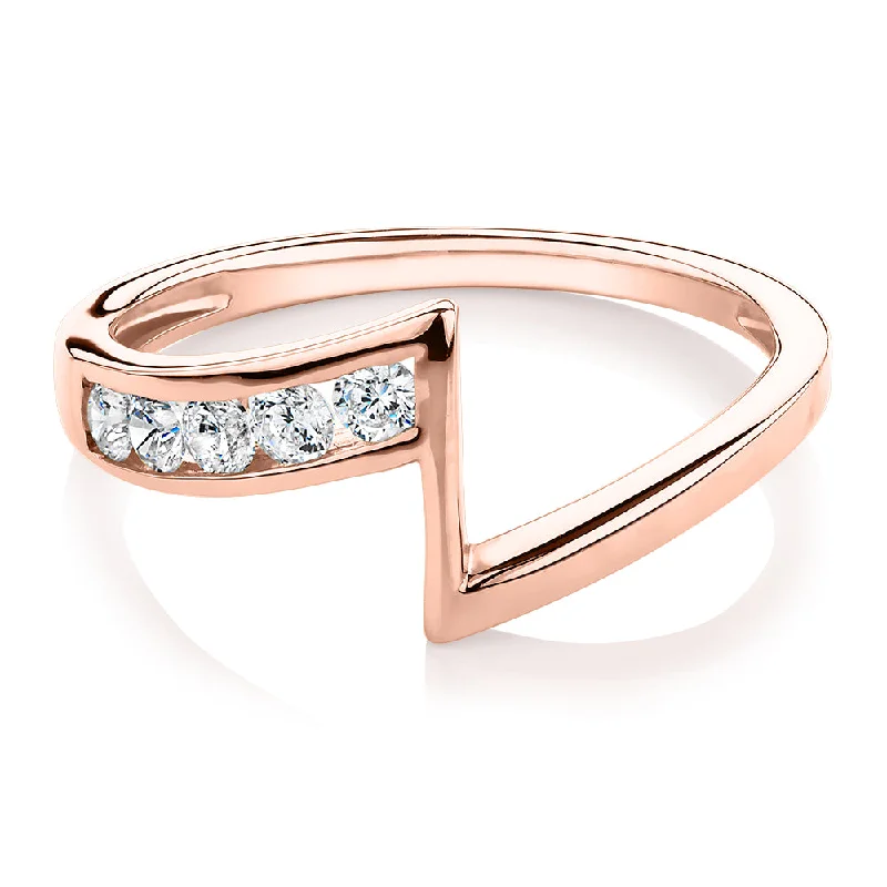 Women’s flower-shaped rings-Round Brilliant curved wedding or eternity band with 0.4 carats* of diamond simulants in 14 carat rose gold